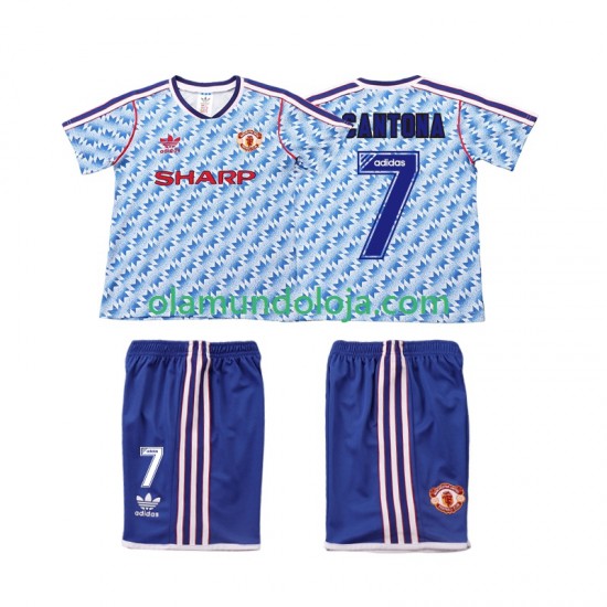 Camisola Manchester United CANTONA 7 1990 1992 Retro Criança Equipamento Segundo Manga Curta